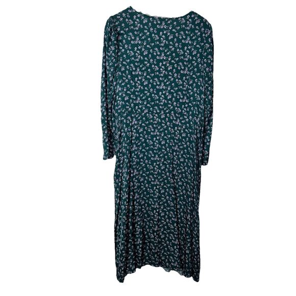 Gap Dress Womens Sz 20 Green Floral Long Sleeve Satin Puff Sleeve Midi V Neck - Picture 6 of 12